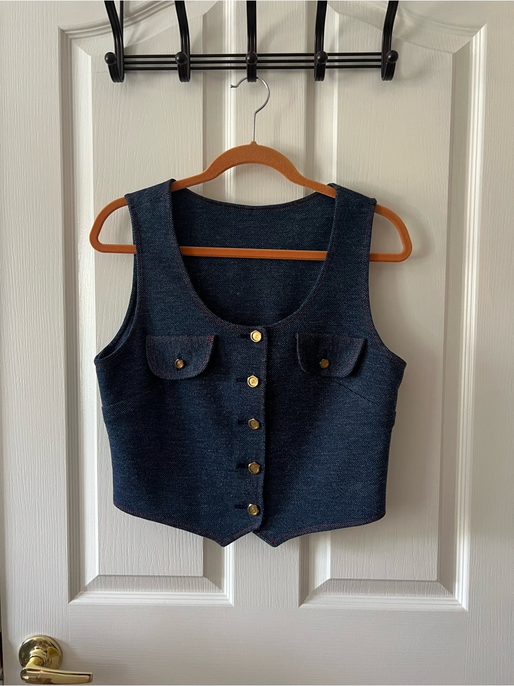 Vintage Denim-Like Tailored Vest